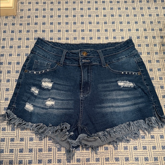 Pants - Women’s Dark Blue Distressed Denim Shorts